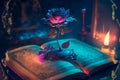 Fantastic magic book with magic rose Generative AI