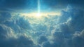 Heavenly Light Above Soft Blue Cloudscape Peaceful Sky Dreamy Atmosphere Digital Art Celestial Background Royalty Free Stock Photo