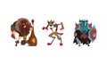 Fantastic Magical Creature Characters Set, Caveman with Cudgel, Powerful Knight Cartoon Vector Illustration