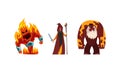 Fantastic Magical Creature Characters Set, Flaming Fire Demon, Wizard, Bigfoot Cartoon Vector Illustration Royalty Free Stock Photo