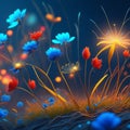 fantastic magical flowers in blue tones