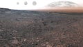 Fantastic Mars planet surface with earth and moons on the background Royalty Free Stock Photo