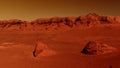 Fantastic martian landscape in rusty orange shades, Mars surface, Desert, Cliffs, sand. Alien landscape. Red planet mars Royalty Free Stock Photo