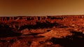 Fantastic martian landscape in rusty orange shades, Mars surface, Desert, Cliffs, sand. Alien landscape. Red planet mars