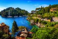 Fantastic mediterranean bay with spectacular harbor, Portofino, Liguria, Italy, Europe Royalty Free Stock Photo