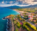 Fantastic morning view of scenic spot - Punta di Cirella. Wonderful summer cityscape of Cirella town, Province of Cosenza, Italy,