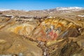 Fantastic mountain natural landscape with bright color transitions and blue clear sky Unearthly Martian landscapes