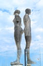 Fantastic Moving Sculpture of Ali and Nino from the Tragedy Love Story Against Cloudy Sky of Batumi City, Adjara Region, Georgia
