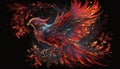 fantastic mystical bird phoenix fire bird flying neon light generative AI