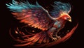 fantastic mystical colorful bird phoenix fire bird flying generative AI