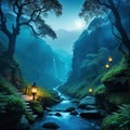 fantastic mystical landscape of the elven Grim and magical place in the