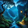 fantastic mystical landscape of the elven Grim and magical place in the