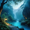 fantastic mystical landscape of the elven Grim and magical place in the