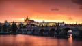 Fantastic natural phenomena summer storm over Charles bridge, Pr Royalty Free Stock Photo