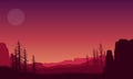 Fantastic natural views from the out of the city at dusk. Vector illustration