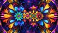 Fantastic neutron electron flowers with neon light, fantasy art,