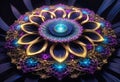 Fantastic neutron electron flowers with neon light, fantasy art,