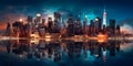 Fantastic New York city at night near river, urban romantic concept, generative ai Royalty Free Stock Photo