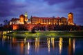 Fantastic night Krakow. The Royal Wawel Castle in Poland Royalty Free Stock Photo