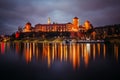 Fantastic night Krakow. The Royal Wawel Castle in Poland Royalty Free Stock Photo