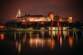 Fantastic night Krakow. The Royal Wawel Castle in Poland Royalty Free Stock Photo