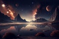 Fantastic night landscape. AI Generated