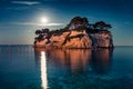 Fantastic night view of the Cameo Island. Slendid spring scene on the Port Sostis, Zakinthos island, Greece, Europe. Beauty of