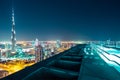 Fantastic nighttime Dubai skyline with illuminated skyscrapers Royalty Free Stock Photo