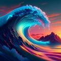 Fantastic ocean wave background. 3d rendering, 3d illustration. Generative AI