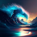 Fantastic ocean wave. 3d rendering, 3d illustration. Generative AI