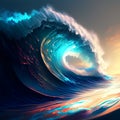 Fantastic ocean wave. 3D rendering illustration background or wallpaper Generative AI