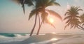 oceanic view in summer, ocean vawes with palms on beachside