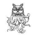 Fantastic owl octopus animal engraving vector