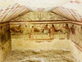 Tomb of the leopards - Etruscan grave interior in Tarquinia, Italy