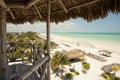 Panoramic aerial view of a tropical beach from a wooden hut Royalty Free Stock Photo