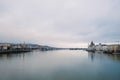 Fantastic Panoramic view of Danube River in cloudy weather