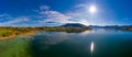 Fantastic panoramic view over the bavarian lake Tegernsee in autumn with fall colors, made by a drone. Royalty Free Stock Photo
