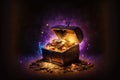 Fantastic picture of the treasure chest in majestic places of the castle. Finances and money concept. Generative AI