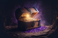 Fantastic picture of the treasure chest in majestic places of the cave. Finances and money concept. Generative AI