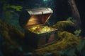 Fantastic picture of the treasure chest in majestic places of the sea bottom. Finances and money concept. Generative AI