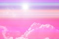 Fantastic pink sky with cumulus clouds and and color gradient