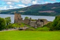 The ruins of Urquhart Castle on the shores of Loch Ness in Scotland Royalty Free Stock Photo