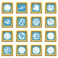 Fantastic planets icons azure