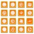Fantastic planets icons set orange
