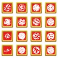 Fantastic planets icons set red