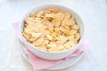 Fantastic porcelain bowls filled with corn flakes cereal