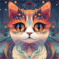 Fantastic portrait of a cat. The animal is looking straight. Illustration, vector