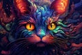 Fantastic portrait of a cat in vibrant colors, cyberpunk style