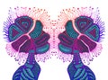 Fantastic psychedelic abstract shamanic ornament, gradient neon color, isolated white background. Fantasy bohemian element. Vector