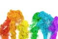 Fantastic rainbow color fontaines of smoke puffs